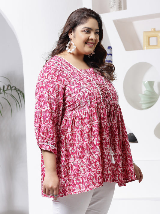 Plus Size Women's Floral Printed Rayon Peplum Top (TOPMUMTAZPLUS)