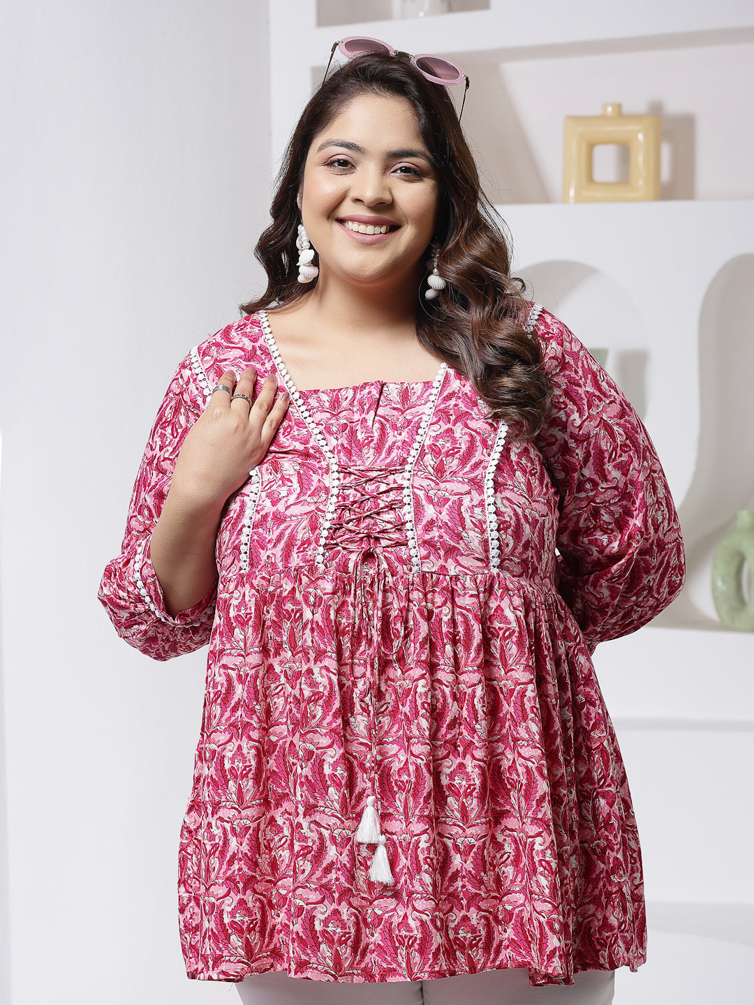 Plus Size Women's Floral Printed Rayon Peplum Top (TOPMUMTAZPLUS)