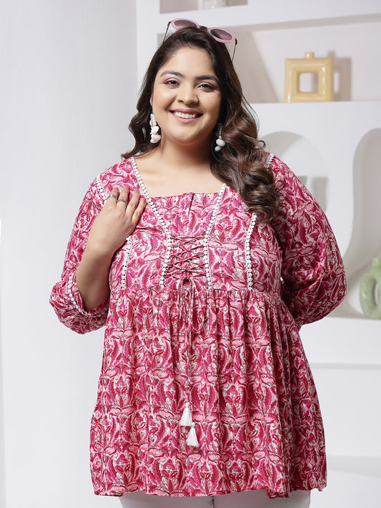 Plus Size Women's Floral Printed Rayon Peplum Top (TOPMUMTAZPLUS)