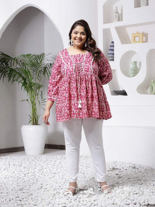 Plus Size Women's Floral Printed Rayon Peplum Top (TOPMUMTAZPLUS)