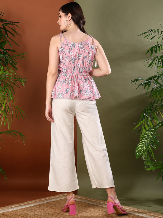 Stylum Women's Pink Floral Printed Cotton Short Peplum Top (TOPPINKCATTLE)