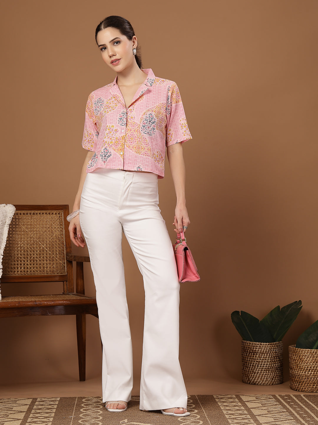 Stylum Women's Pink Buti Printed Cotton Crop Top (TOPPINKCOCO)