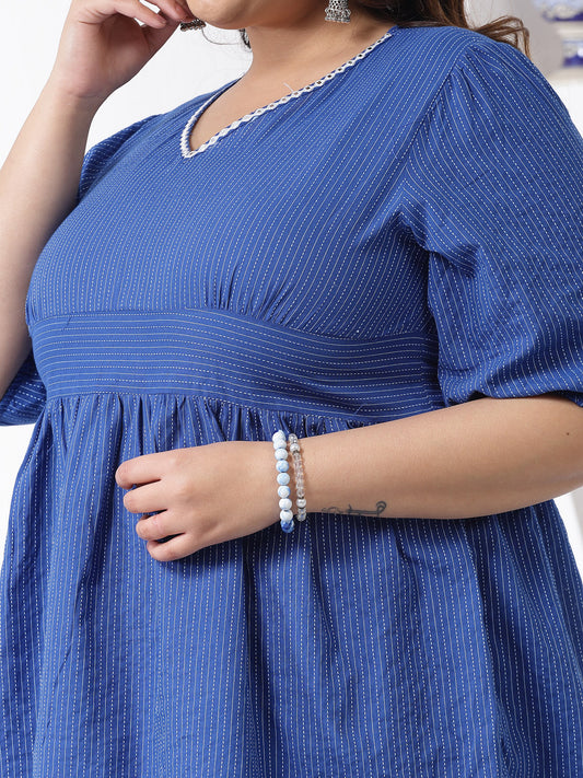 Plus Size Women's Self Woven Kantha Cotton Peplum Top (TOPROYALDAMPAPLUS)