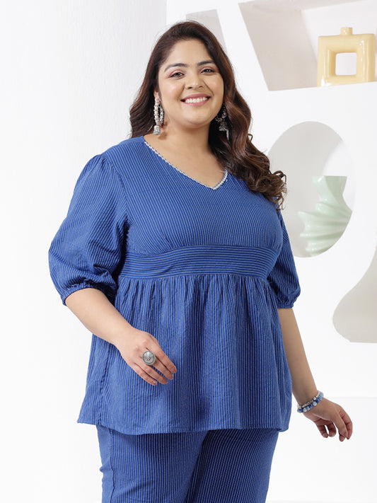 Plus Size Women's Self Woven Kantha Cotton Peplum Top (TOPROYALDAMPAPLUS)