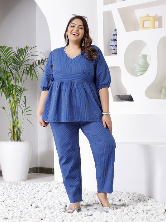 Plus Size Women's Self Woven Kantha Cotton Peplum Top (TOPROYALDAMPAPLUS)