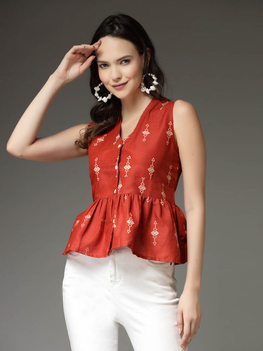 Stylum Women's Printed Cotton Blend Top (TOPRUSTGIGA)