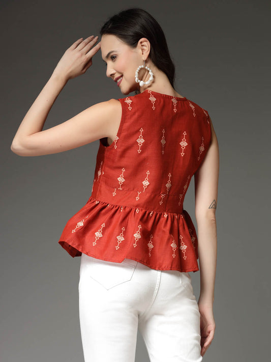 Stylum Women's Printed Cotton Blend Top (TOPRUSTGIGA)