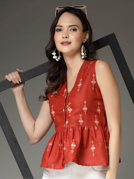 Stylum Women's Printed Cotton Blend Top (TOPRUSTGIGA)