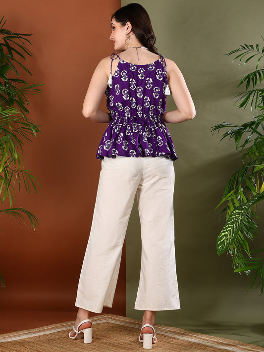 Stylum Women's Violet Floral Printed Rayon Short Peplum Top (TOPVOILRAIN)