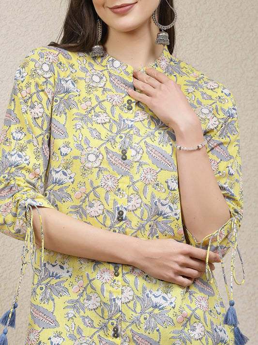Stylum Women's Floral Printed Cotton Shirt Style Top (TOPYELLOWTANVI)