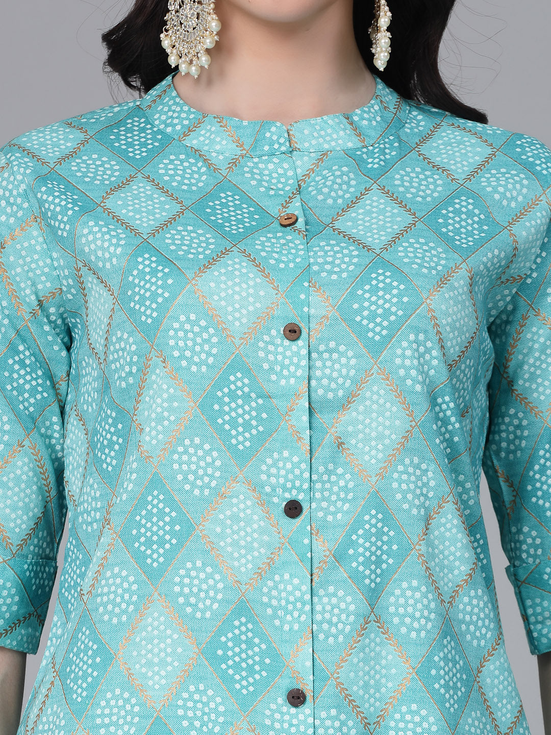 Stylum Women's Bandhani Printed Cotton Blend Straight Kurta (TURQKESAR)