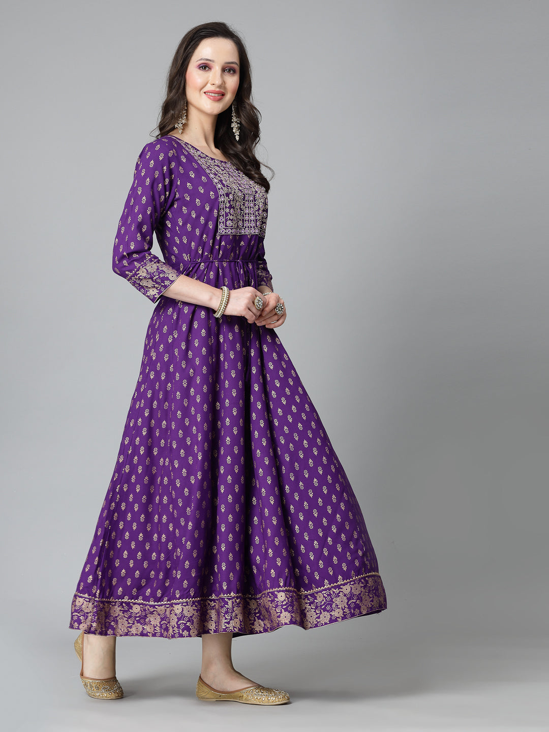 Stylum Women's Printed & Embroidered Rayon Anarkali Kurta (VOILDION)