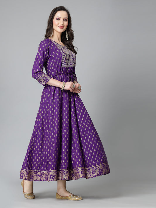 Stylum Women's Printed & Embroidered Rayon Anarkali Kurta (VOILDION)