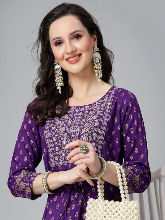 Stylum Women's Printed & Embroidered Rayon Anarkali Kurta (VOILDION)