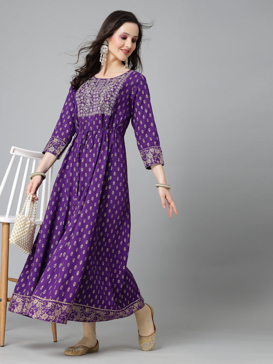 Printed & Embroidered Rayon Anarkali Kurta