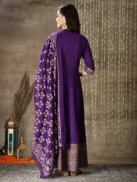 Stylum Women's Printed Rayon Anarkali kurta with Dupatta (VOILMUFTI)