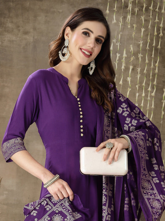 Stylum Women's Printed Rayon Anarkali kurta with Dupatta (VOILMUFTI)