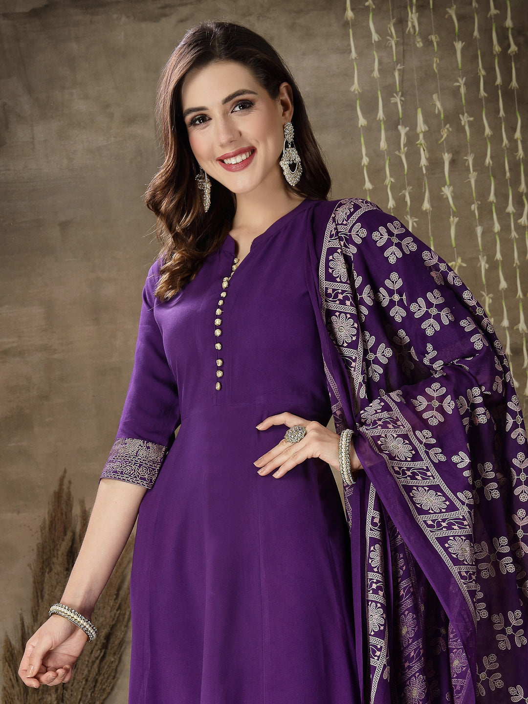 Stylum Women's Printed Rayon Anarkali kurta with Dupatta (VOILMUFTI)