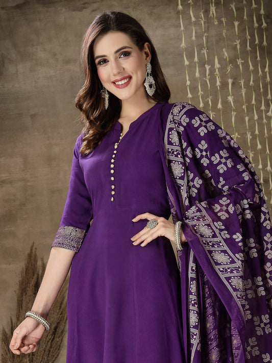 Stylum Women's Printed Rayon Anarkali kurta with Dupatta (VOILMUFTI)