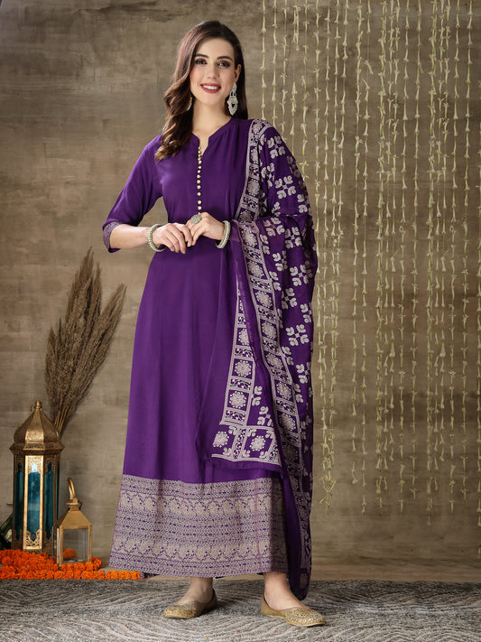 Stylum Women's Printed Rayon Anarkali kurta with Dupatta (VOILMUFTI)