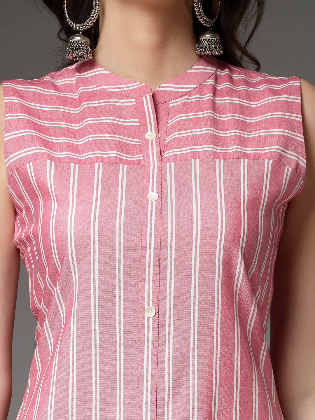 Stylum Women's Woven Striped Cotton Blend Straight Kurta (XSHERRYPINK)