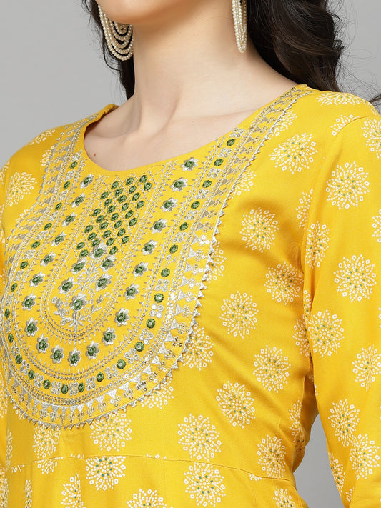 Yellow Rayon Anarkali Kurta with Dupatta