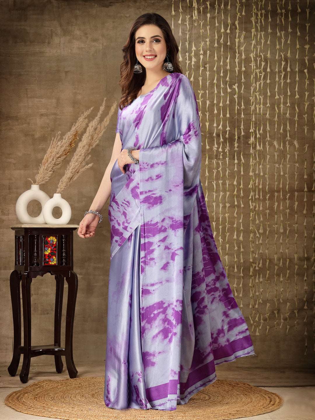 Women's Tie & Dye Print Satin Saree