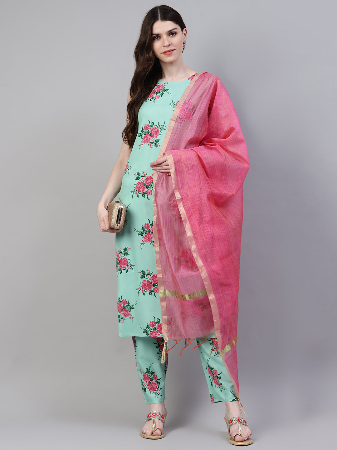 Stylum Women's Printed Rayon Straight Kurta Pant Dupatta Set (01umkpdset)