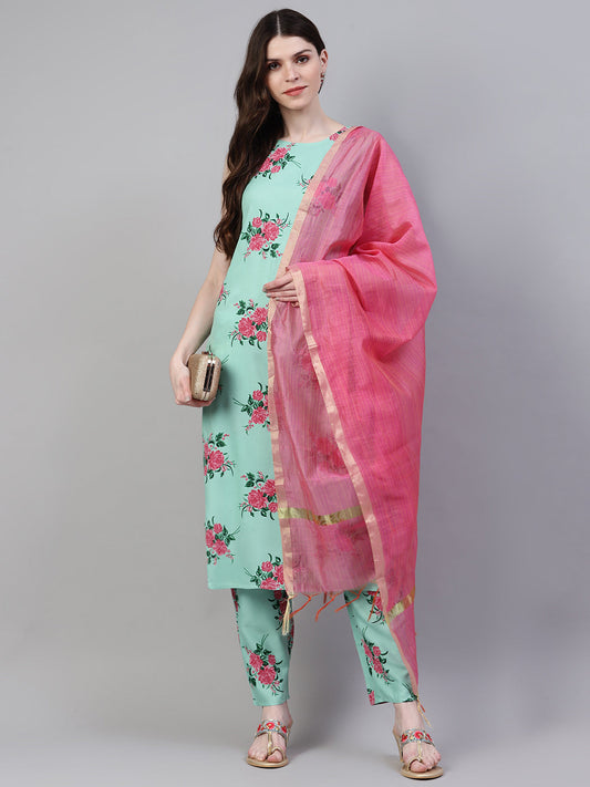 Stylum Women's Printed Rayon Straight Kurta Pant Dupatta Set (01umkpdset)