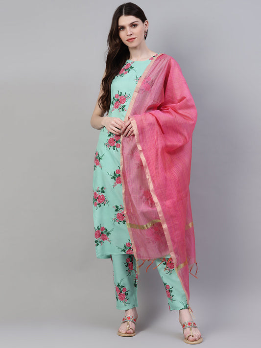 Stylum Women's Printed Rayon Straight Kurta Pant Dupatta Set (01umkpdset)