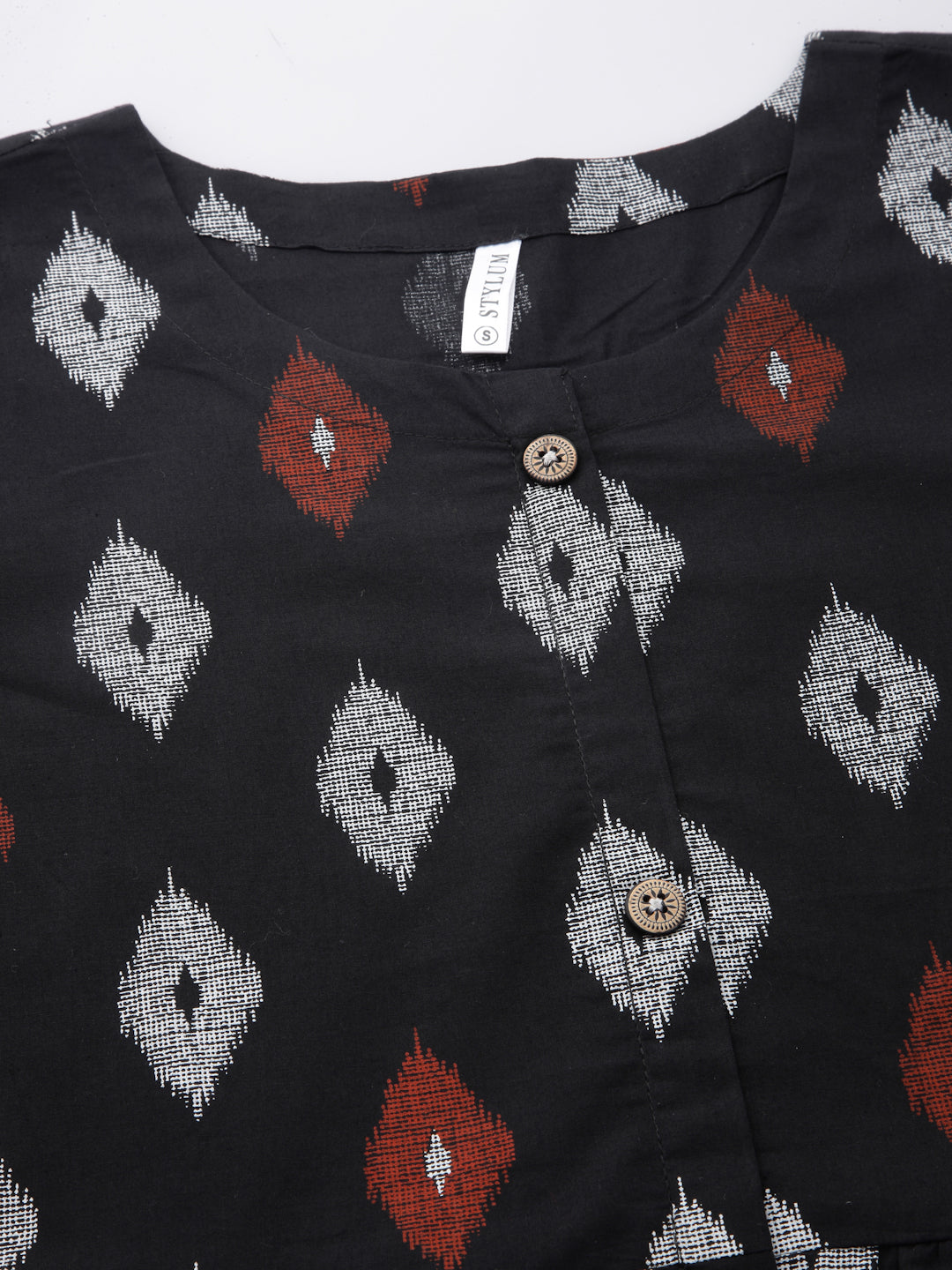 Stylum Women's Ikat Print Cotton Midi Flared Dress (CAIROBLACK)