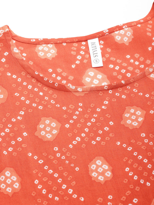 Stylum Women's Bandhej Printed Cotton Top (FANTA)