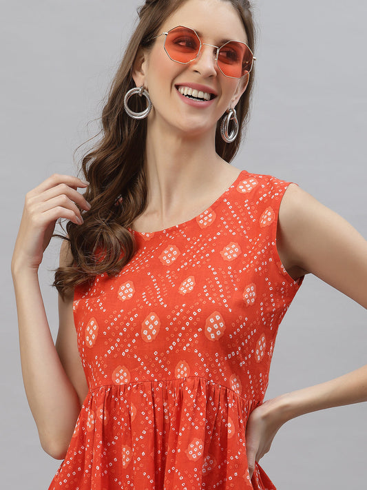 Stylum Women's Bandhej Printed Cotton Top (FANTA)