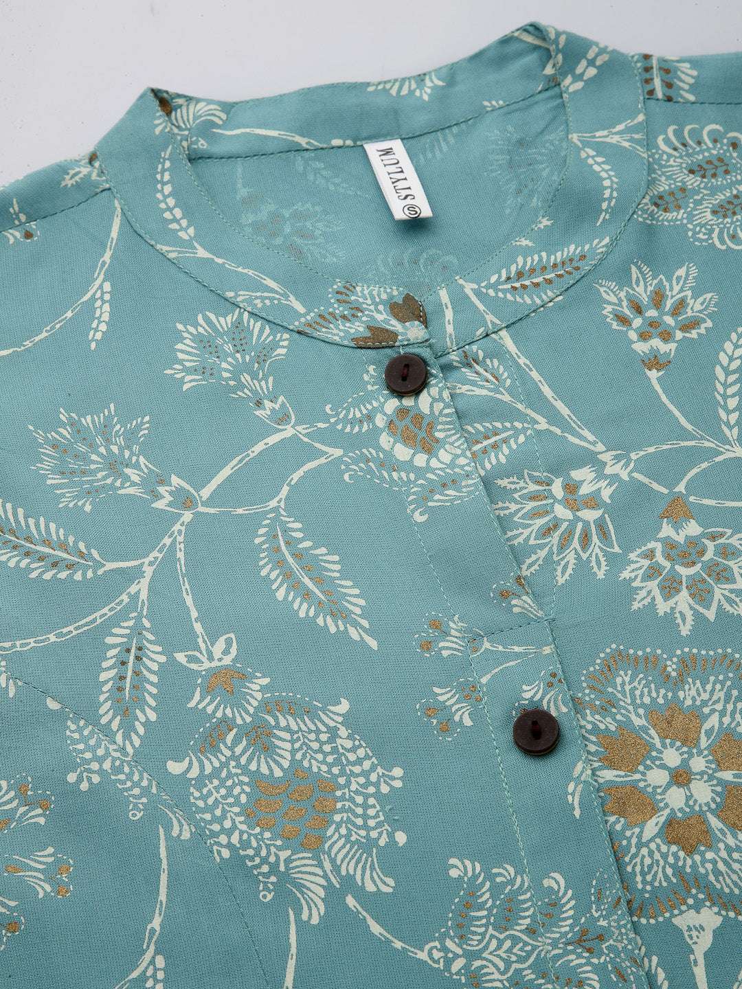 Stylum Women's Floral Print Rayon A-Line Kurta (FIONAAQUA)