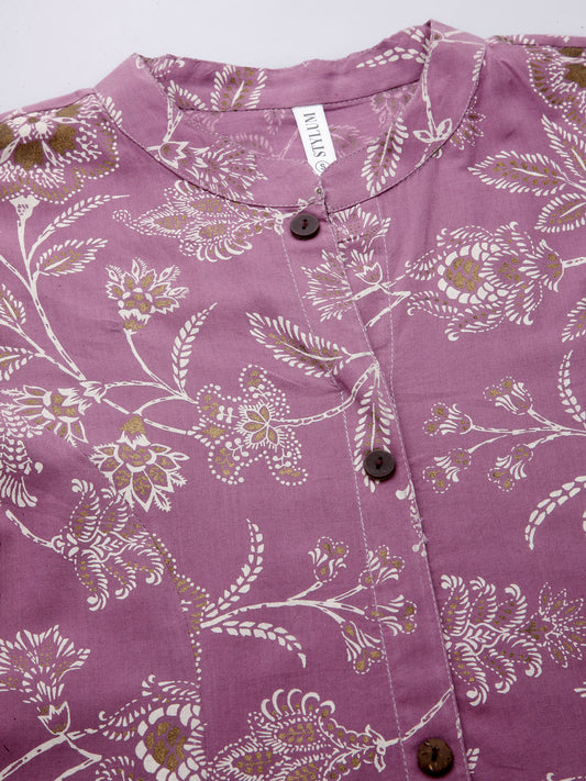 Stylum Women's Floral Print Rayon A-Line Kurta (FIONAMAUVE)