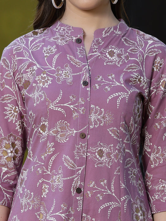 Stylum Women's Floral Print Rayon A-Line Kurta (FIONAMAUVE)