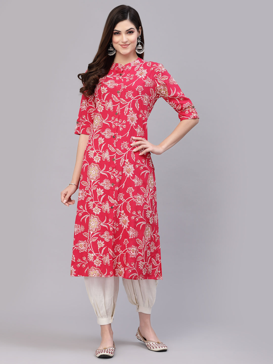 Stylum Women's Floral Print Rayon A-Line Kurta (FIONARUBY)