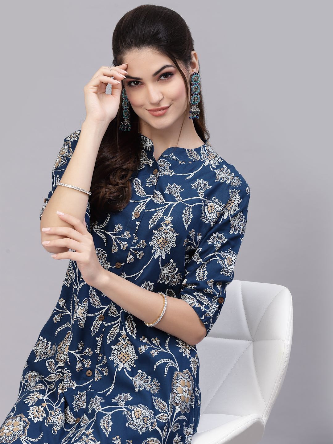 Stylum Women's Floral Print Rayon A-Line Kurta (FIONATEAL)