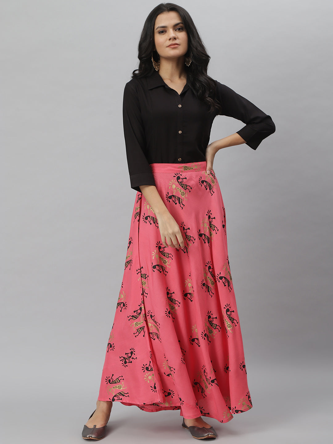 Stylum Women's Solid Rayon Shirt Skirt Set (Figurelahangaset)