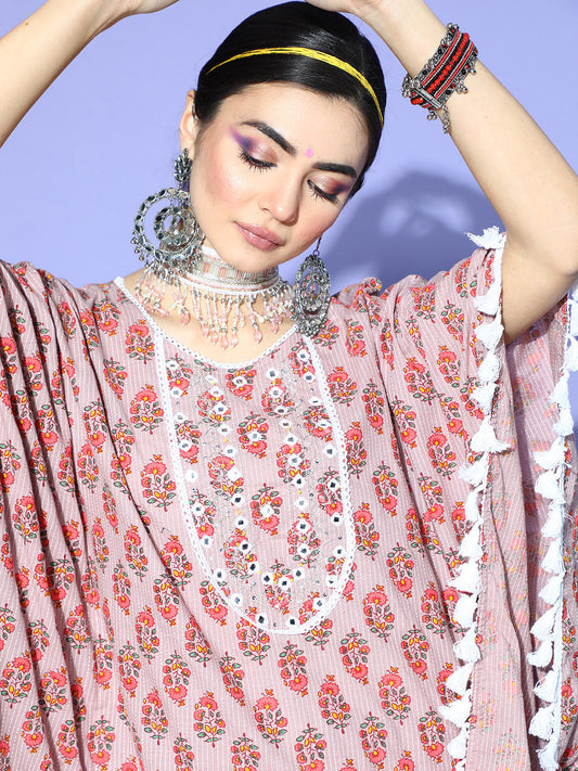 Stylum Women's Floral Printed Cotton Kaftan Kurta (KAFTMORISH)