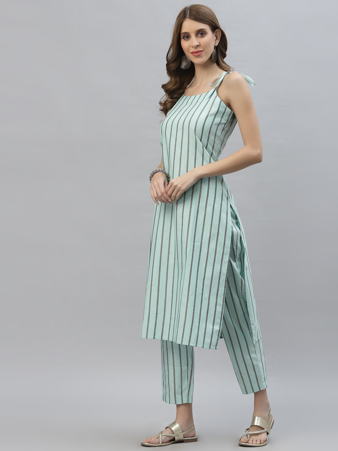 Light Blue Cotton Blend Straight Kurta Pant Set