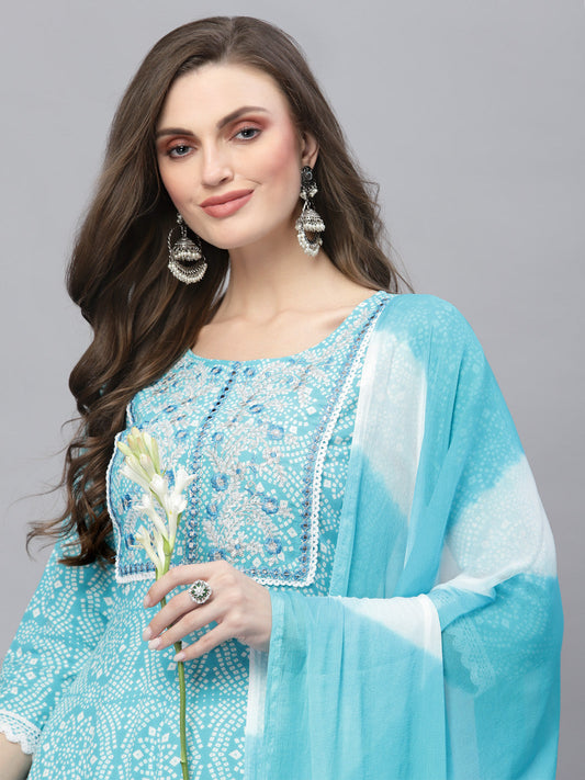 Embroidered Anarkali Kurta Pant Dupatta Set