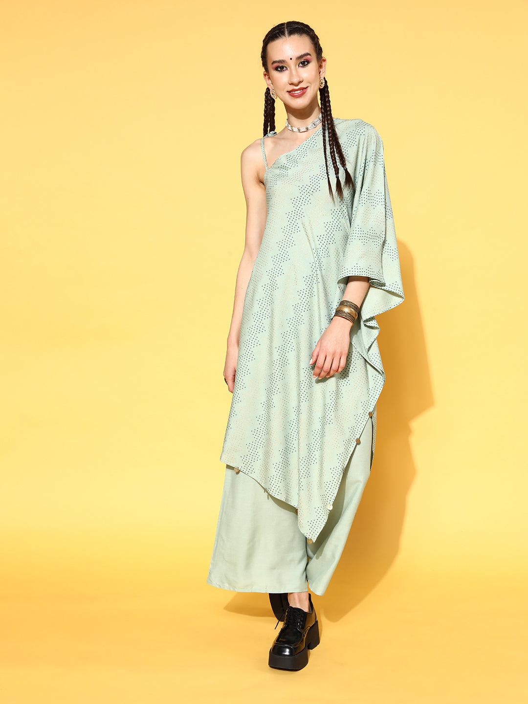 Stylum Women's Rayon Printed Asymmetric Kurta Palazzo Set (KPDISCOAGRO)