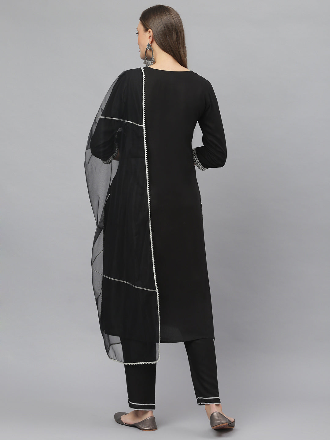 Black Rayon Straight Kurta Pant Dupatta Set