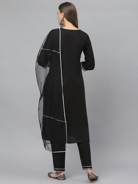 Black Rayon Straight Kurta Pant Dupatta Set