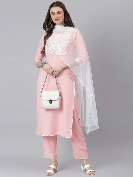 Rayon Straight Kurta Pant Dupatta Set