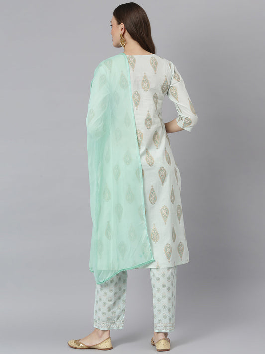 Stylum Women's Printed Rayon Straight Kurta Pant Dupatta Set (KPDMONTYGREEN)
