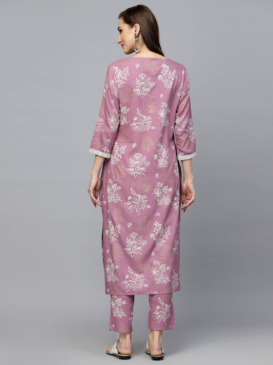 Stylum Women's Floral Printed Rayon Kurta Pant Set (KPSTELLA)