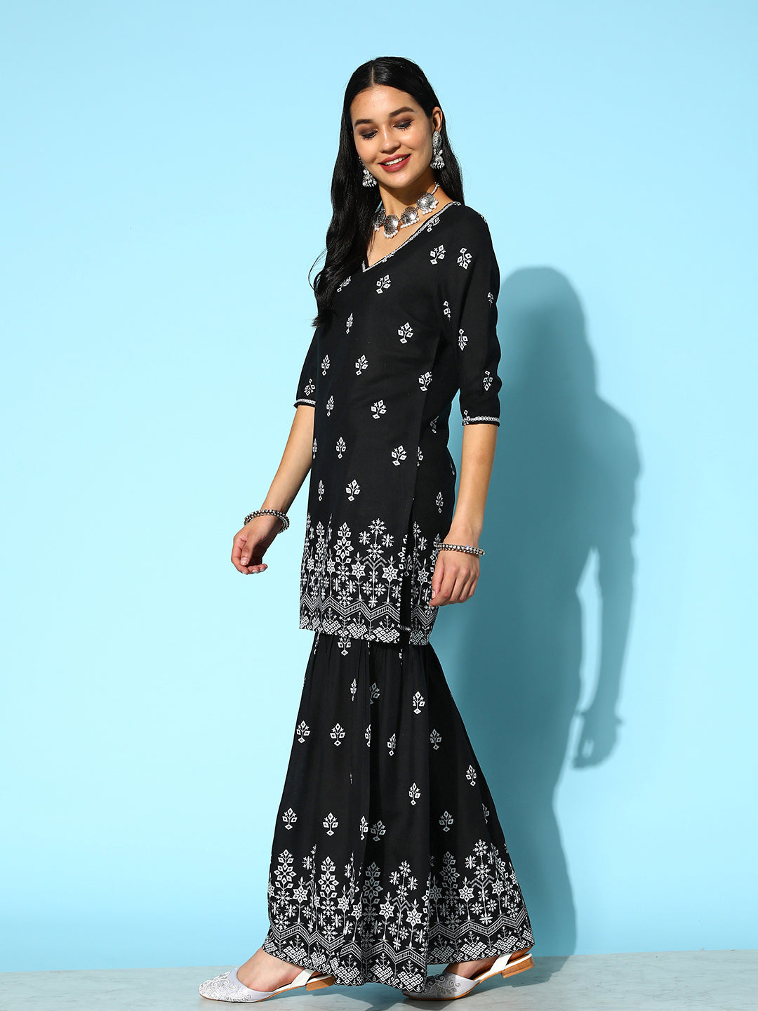 Stylum Women's Printed Rayon Kurta Sharara Dupatta Set (KSDBERLIN)