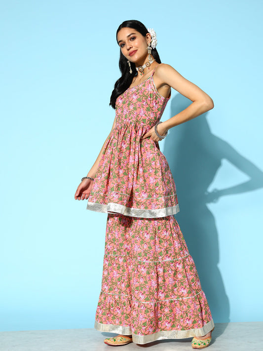 Printed Cotton Kurta Sharara with Dupatta